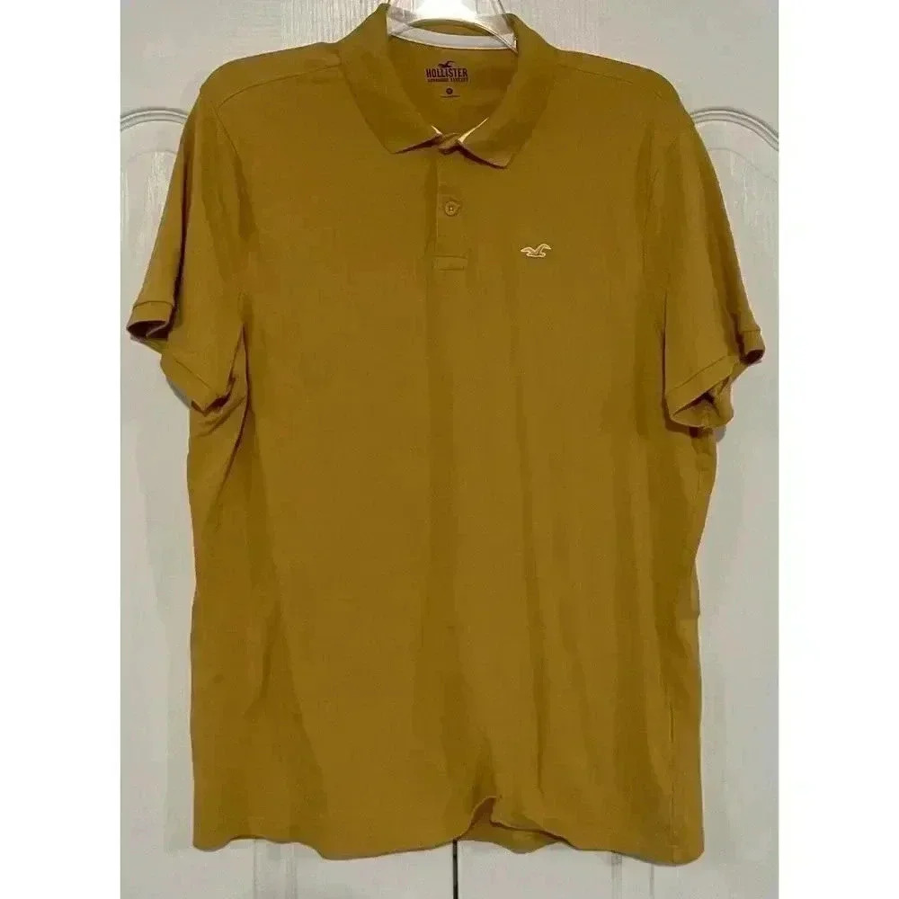 Hollister Short Sleeve Polo Logo Shirt Size XXL Advcd Stretch Dark Yellow NWOT